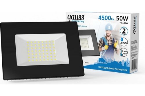 Прожектор светодиодный Gauss Elementary 220В 50Вт 4500Лм 6500К IP65 Черный картинка 